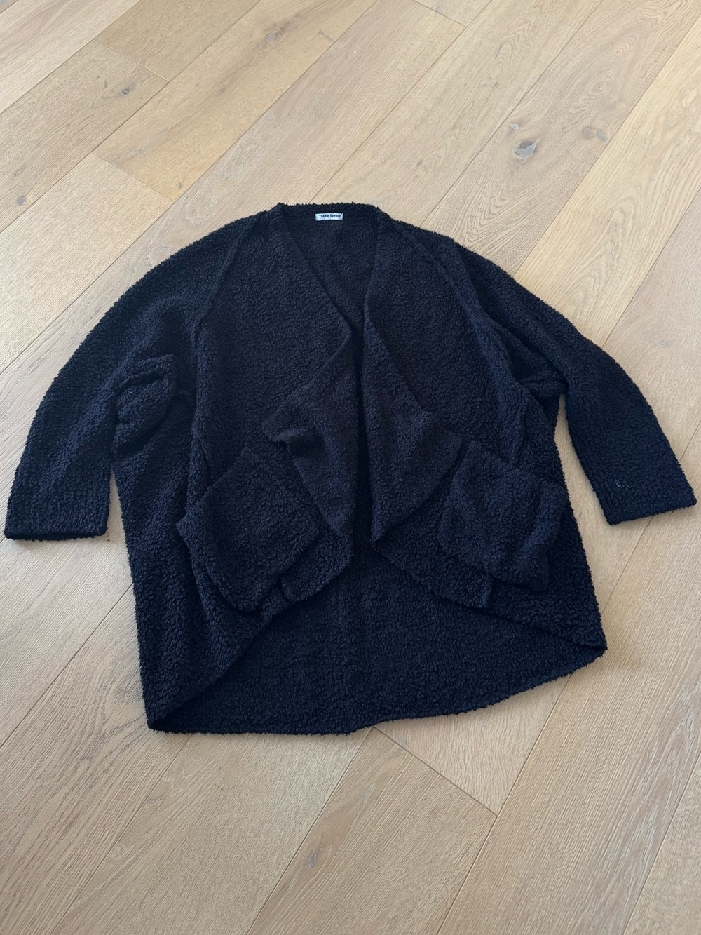Anthropologie Theo & Spence Cozy Black Bouclé Open-Front Sweater Medium